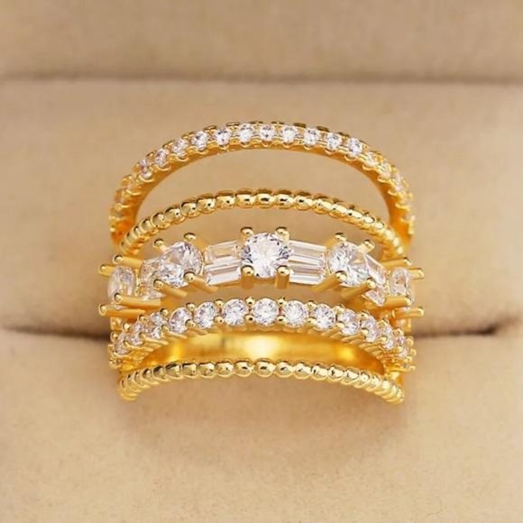 NEW 18K YELLOW GOLD DIAMOND 925 SILVER RING - Picture 3 of 4